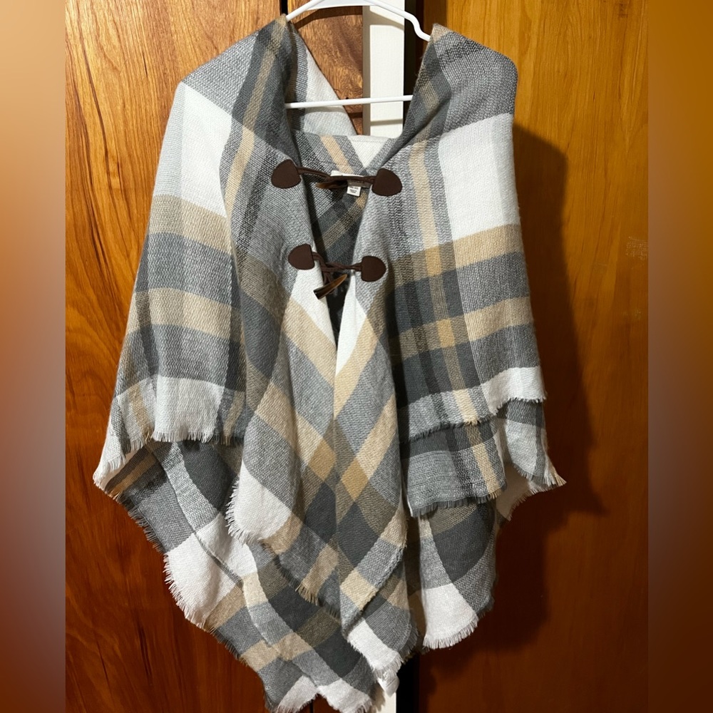 Multi color poncho with hood